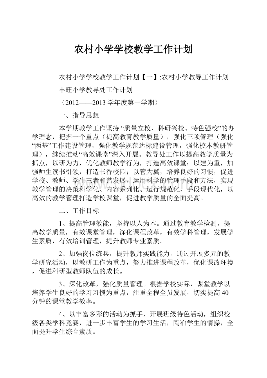 农村小学学校教学工作计划文档格式.docx