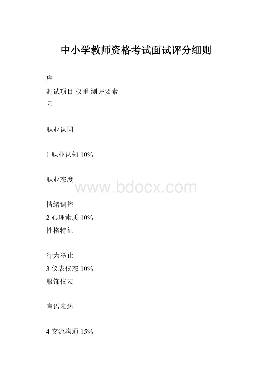 中小学教师资格考试面试评分细则文档格式.docx