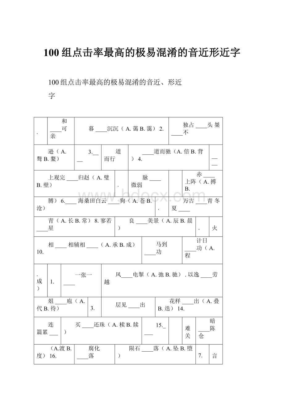 100组点击率最高的极易混淆的音近形近字Word文档下载推荐.docx_第1页