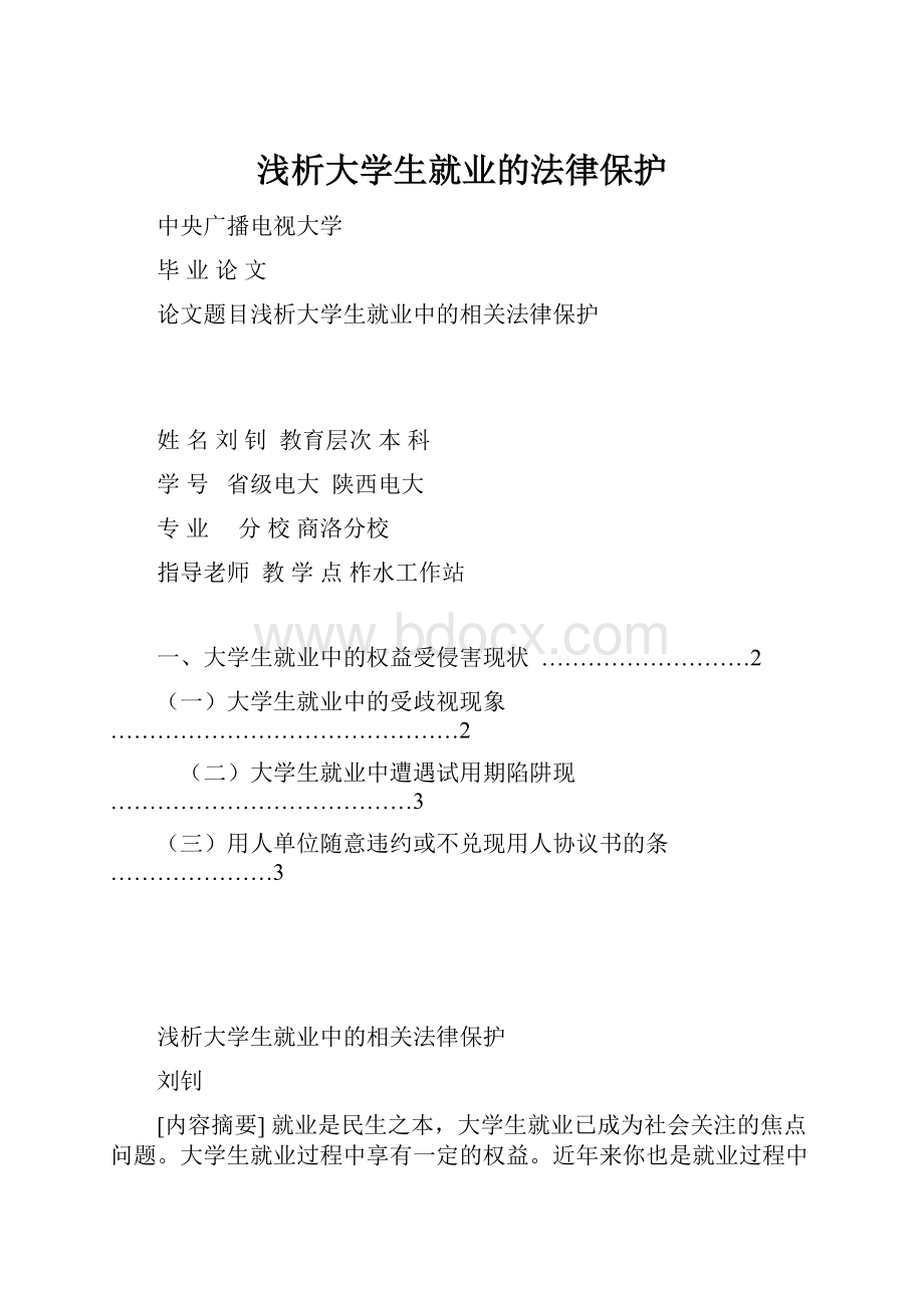 浅析大学生就业的法律保护文档格式.docx