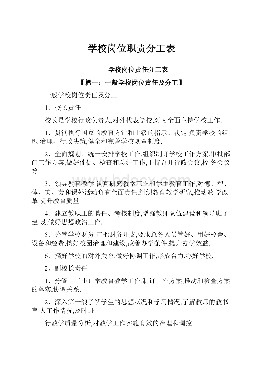 学校岗位职责分工表文档格式.docx