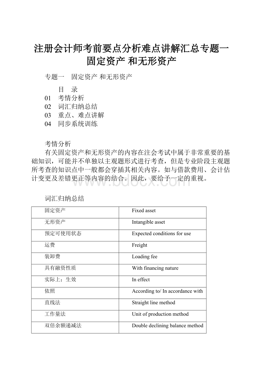 注册会计师考前要点分析难点讲解汇总专题一 固定资产 和无形资产.docx_第1页