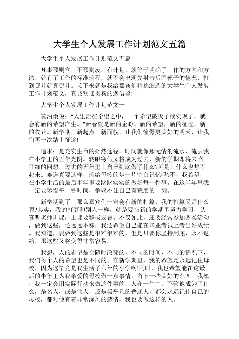 大学生个人发展工作计划范文五篇.docx