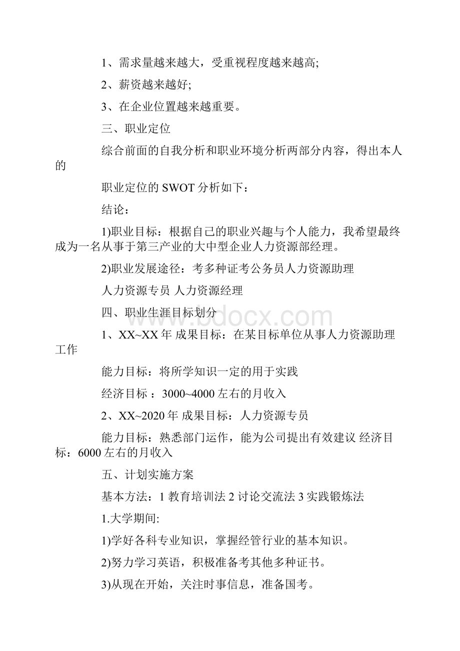 人力资源管理专业大学生职业生涯规划书.docx_第3页