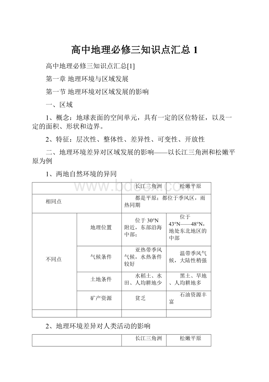 高中地理必修三知识点汇总1.docx