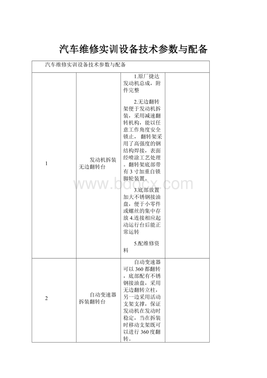 汽车维修实训设备技术参数与配备.docx_第1页