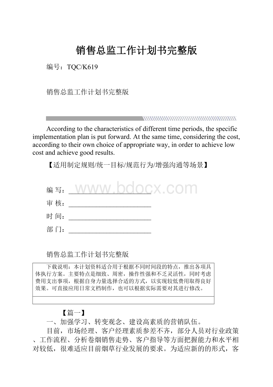 销售总监工作计划书完整版.docx