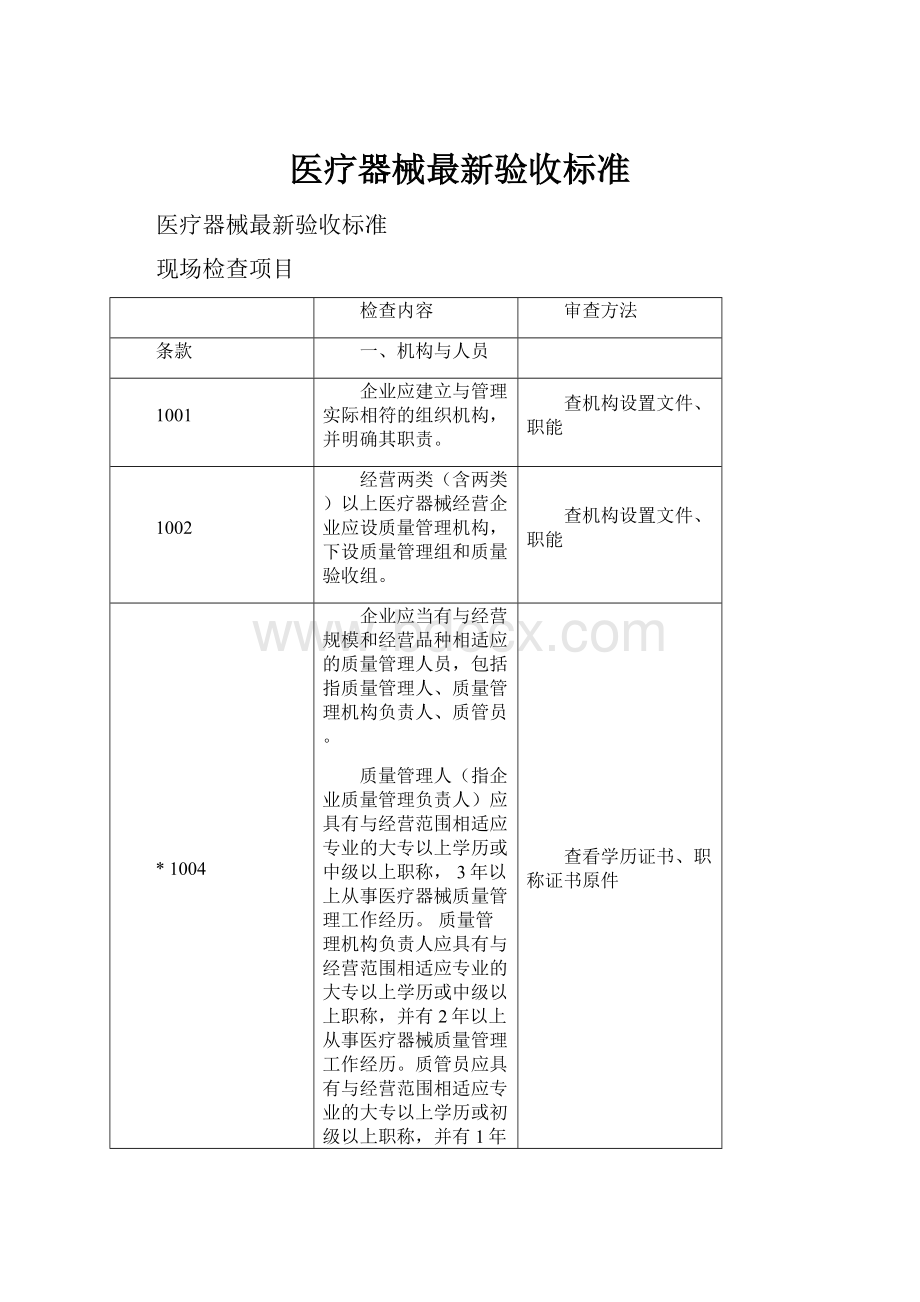 医疗器械最新验收标准Word文档下载推荐.docx