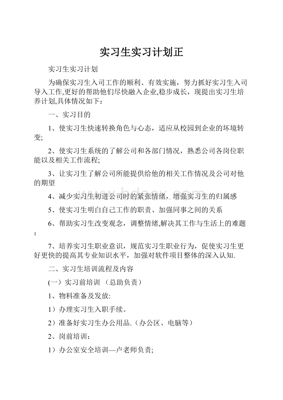 实习生实习计划正文档格式.docx