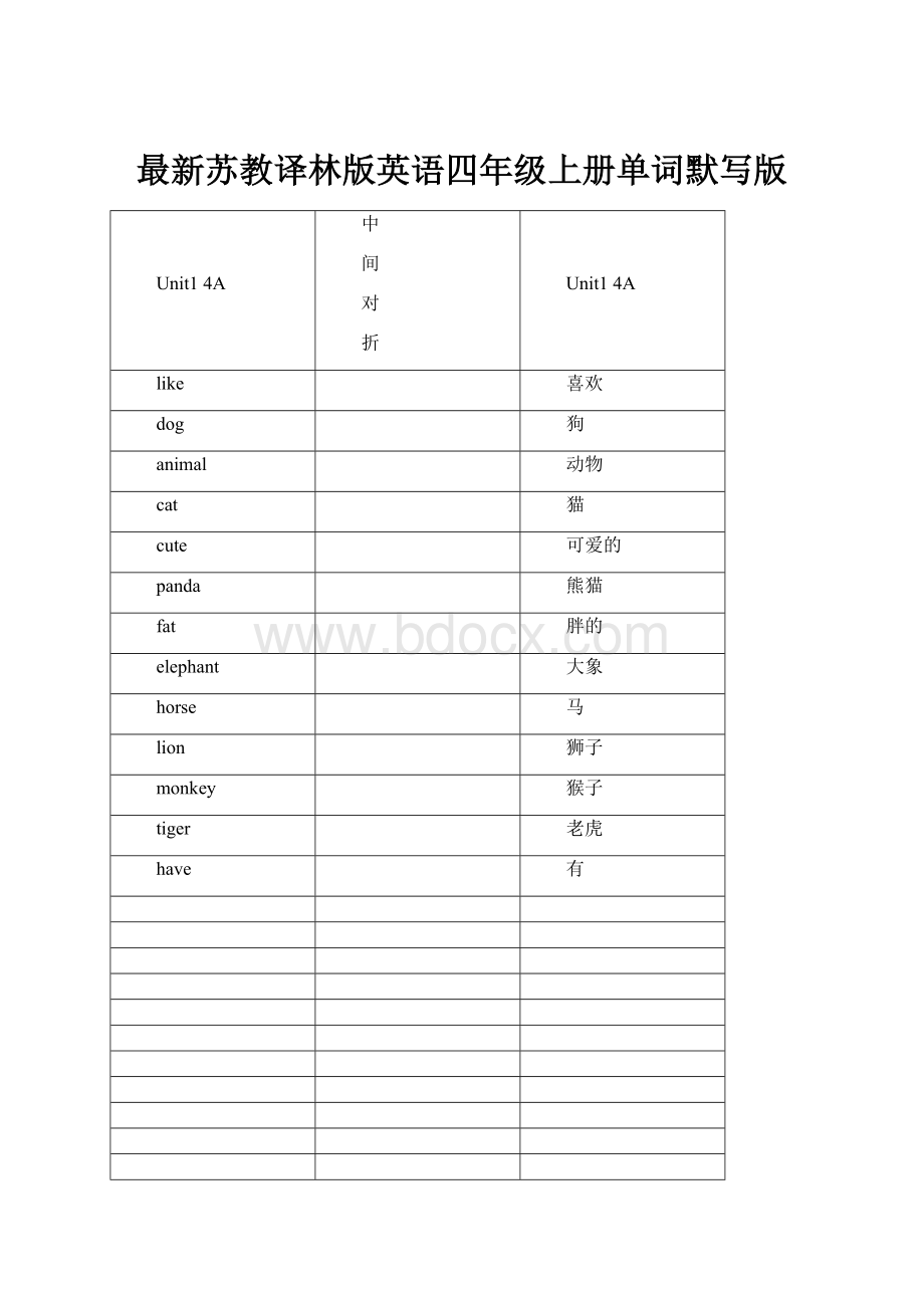 最新苏教译林版英语四年级上册单词默写版Word格式.docx