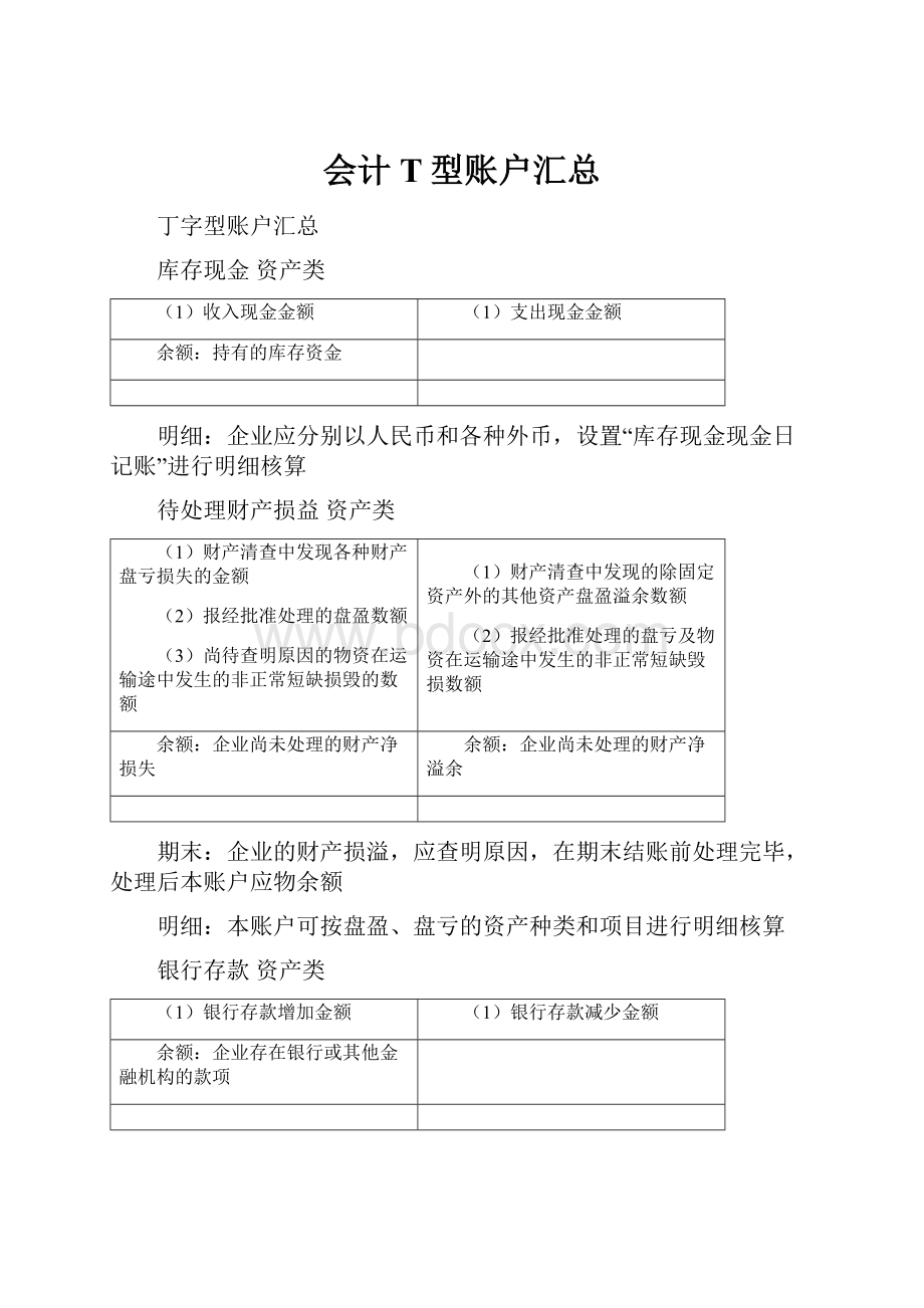 会计T型账户汇总Word下载.docx