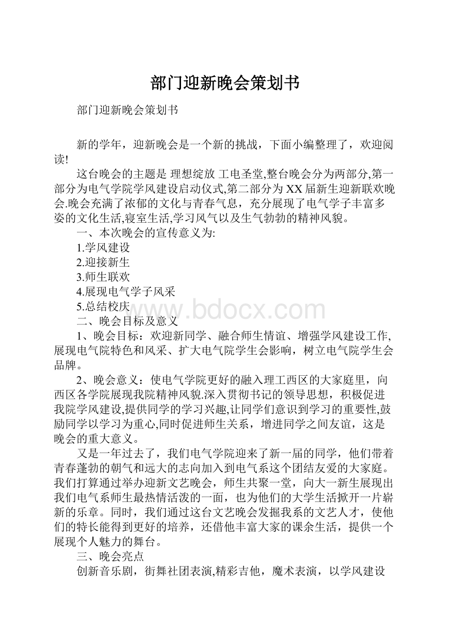 部门迎新晚会策划书文档格式.docx