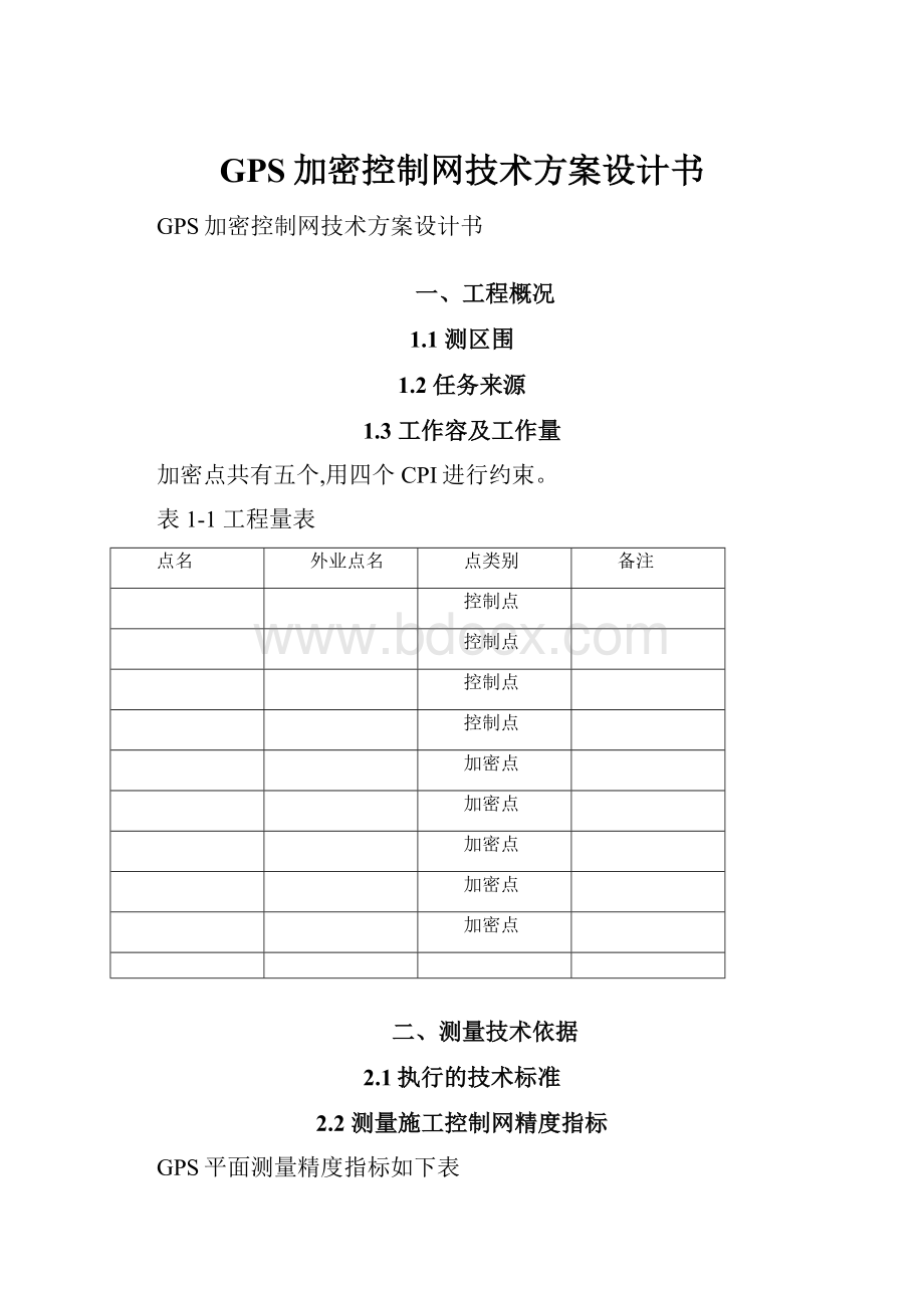 GPS加密控制网技术方案设计书Word下载.docx