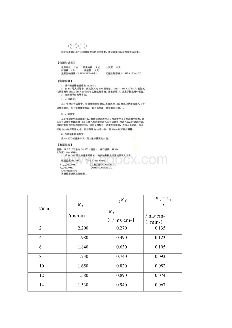 电导法测定乙酸乙酯皂化反应的速率常数.docx_第2页