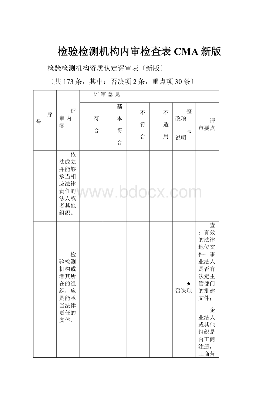 检验检测机构内审检查表CMA新版.docx_第1页