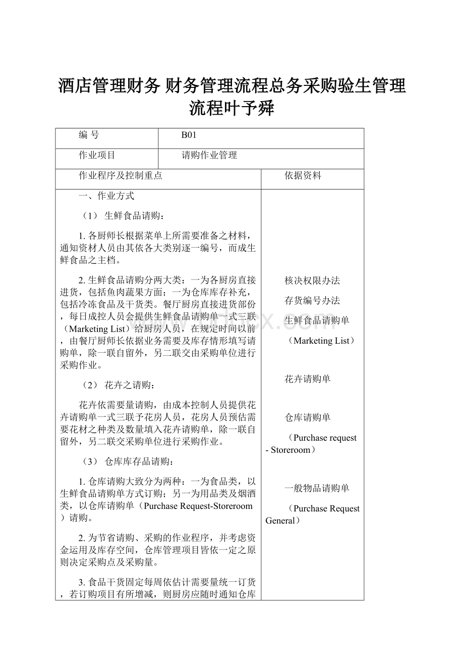 酒店管理财务财务管理流程总务采购验生管理流程叶予舜.docx_第1页