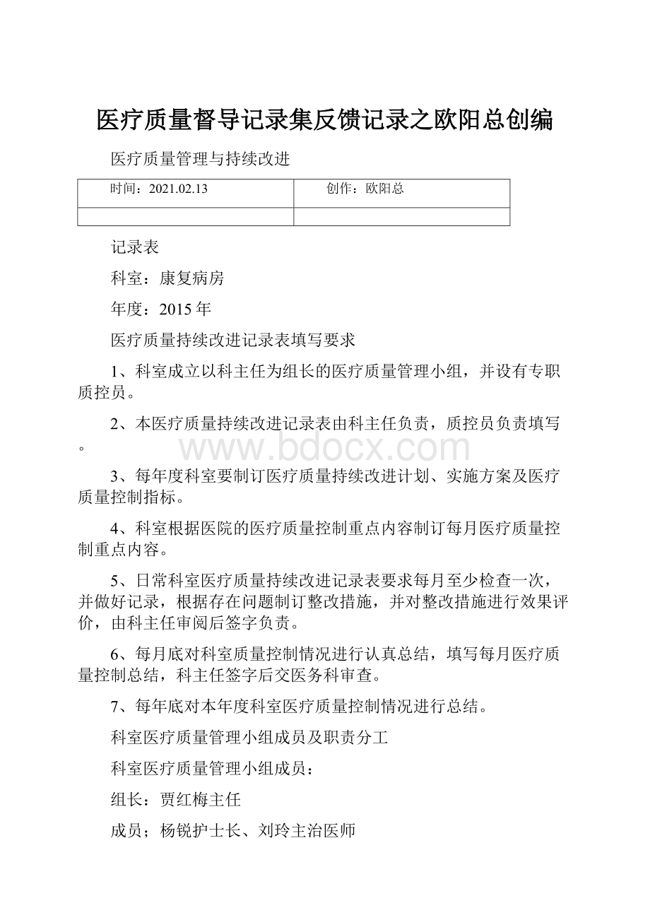 医疗质量督导记录集反馈记录之欧阳总创编.docx_第1页