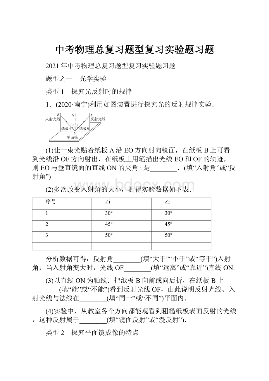 中考物理总复习题型复习实验题习题.docx_第1页