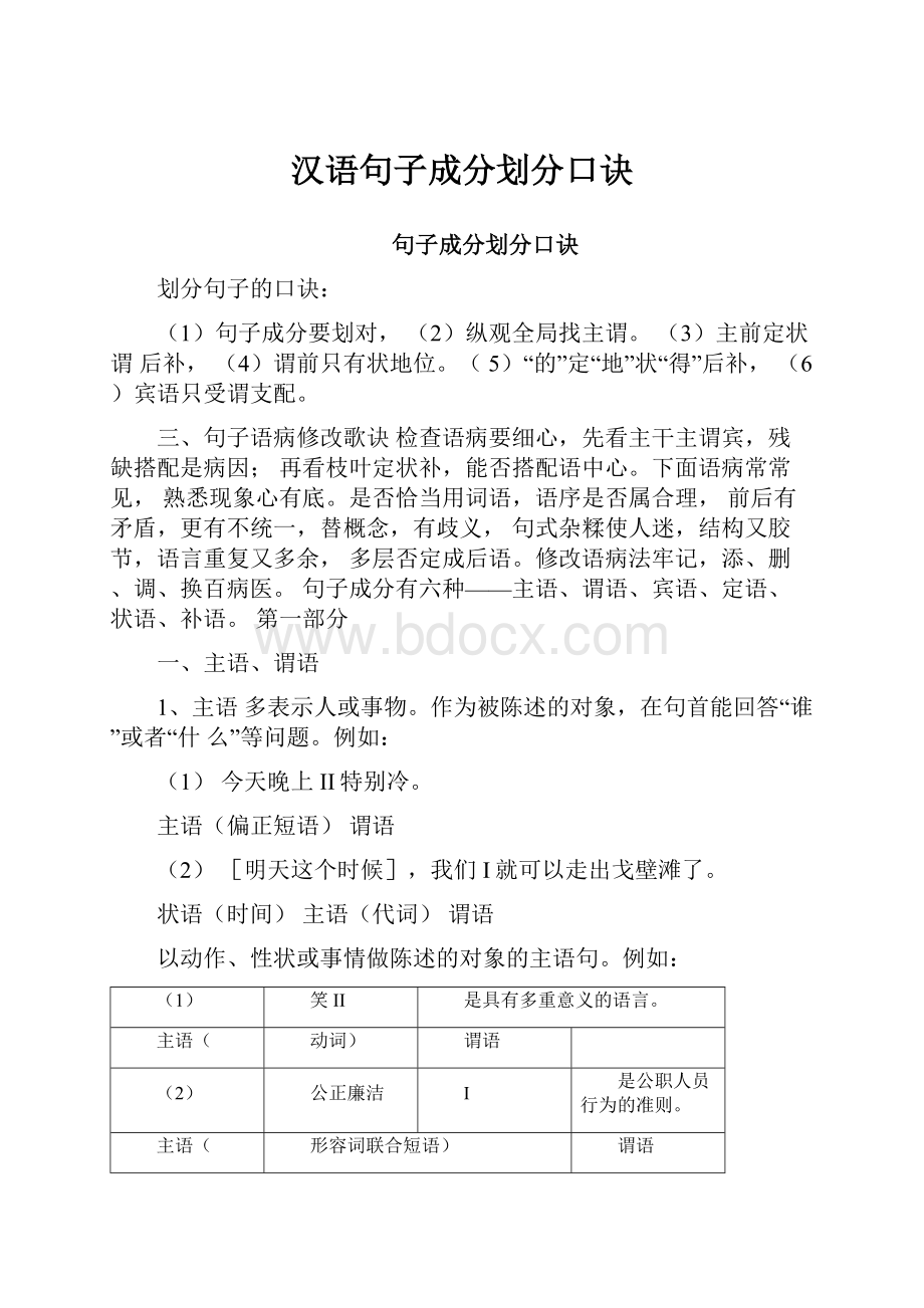 汉语句子成分划分口诀.docx_第1页