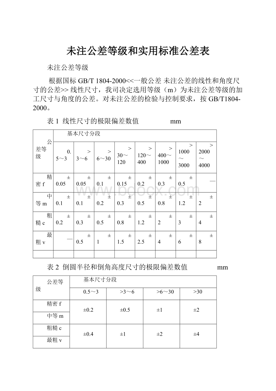 未注公差等级和实用标准公差表.docx_第1页