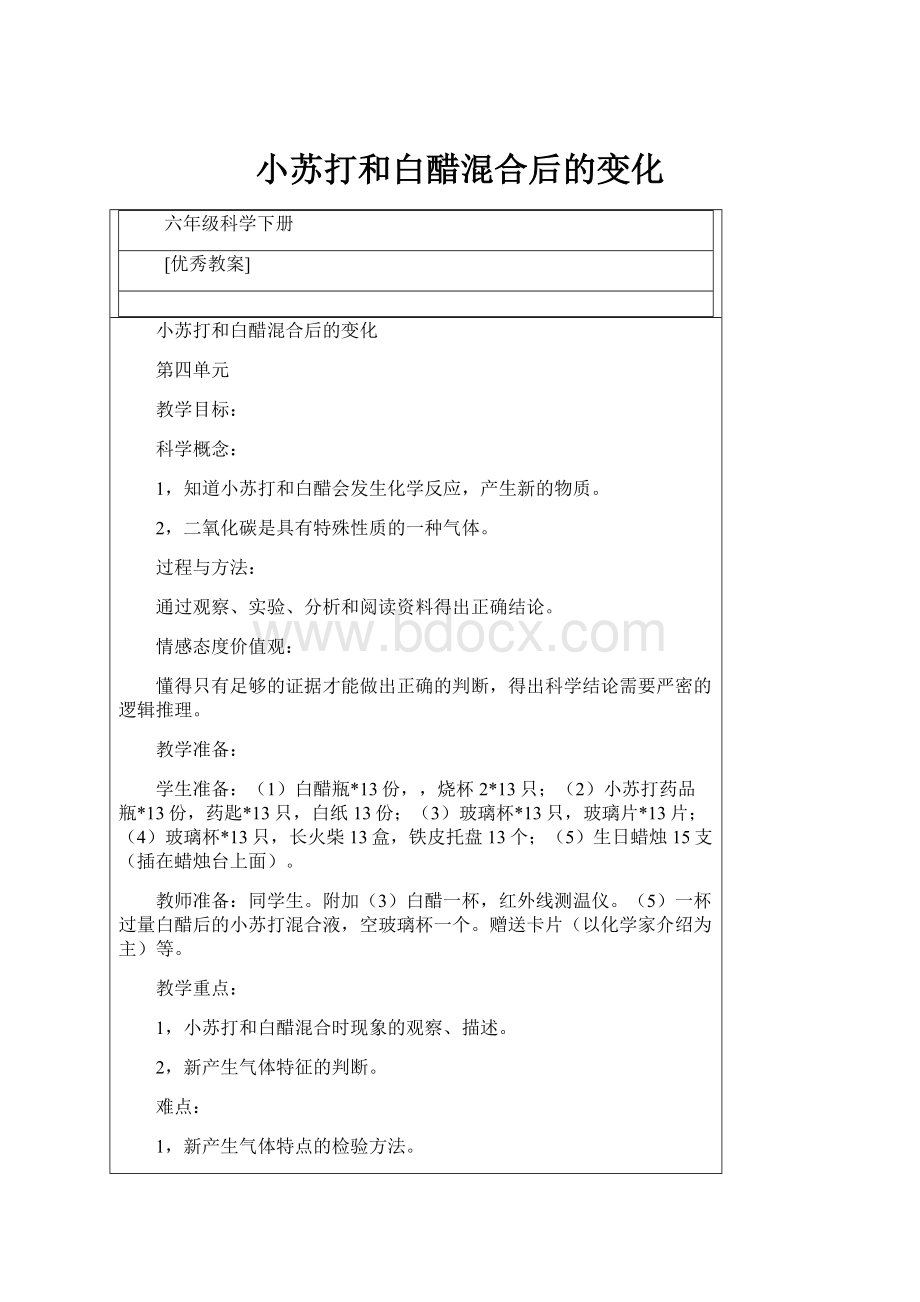 小苏打和白醋混合后的变化Word格式.docx_第1页