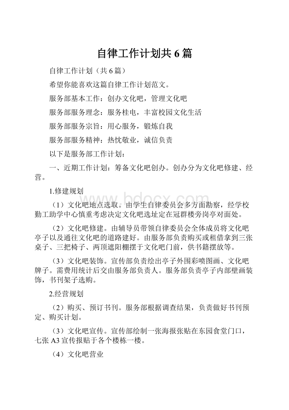 自律工作计划共6篇文档格式.docx