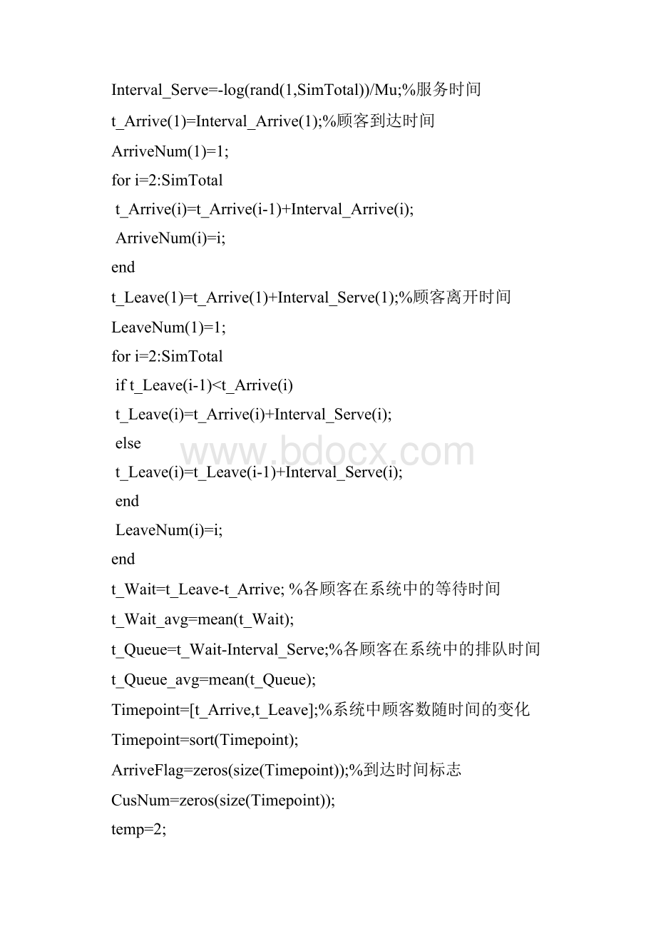 MM1排队系统仿真matlab实验报告Word格式文档下载.docx_第3页