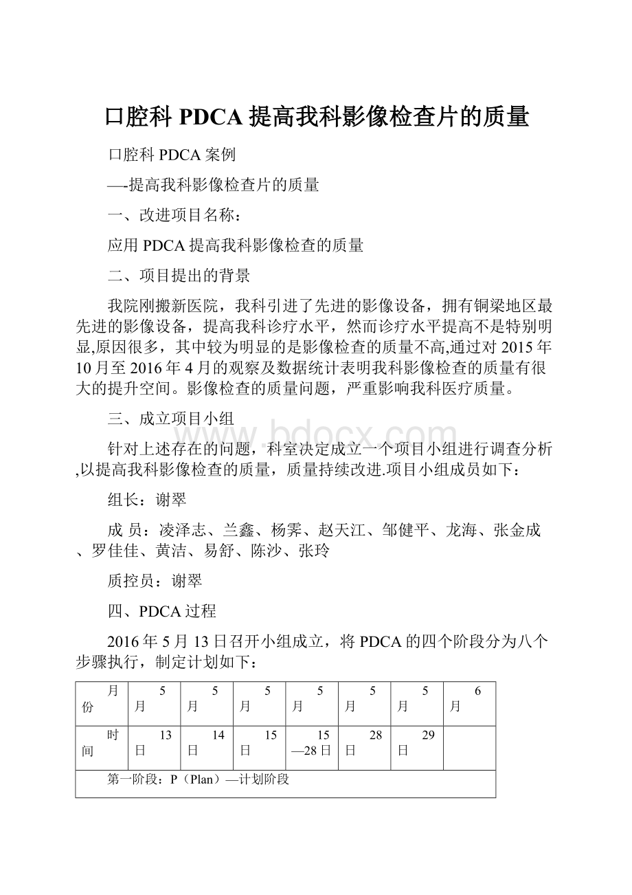 口腔科PDCA提高我科影像检查片的质量.docx_第1页