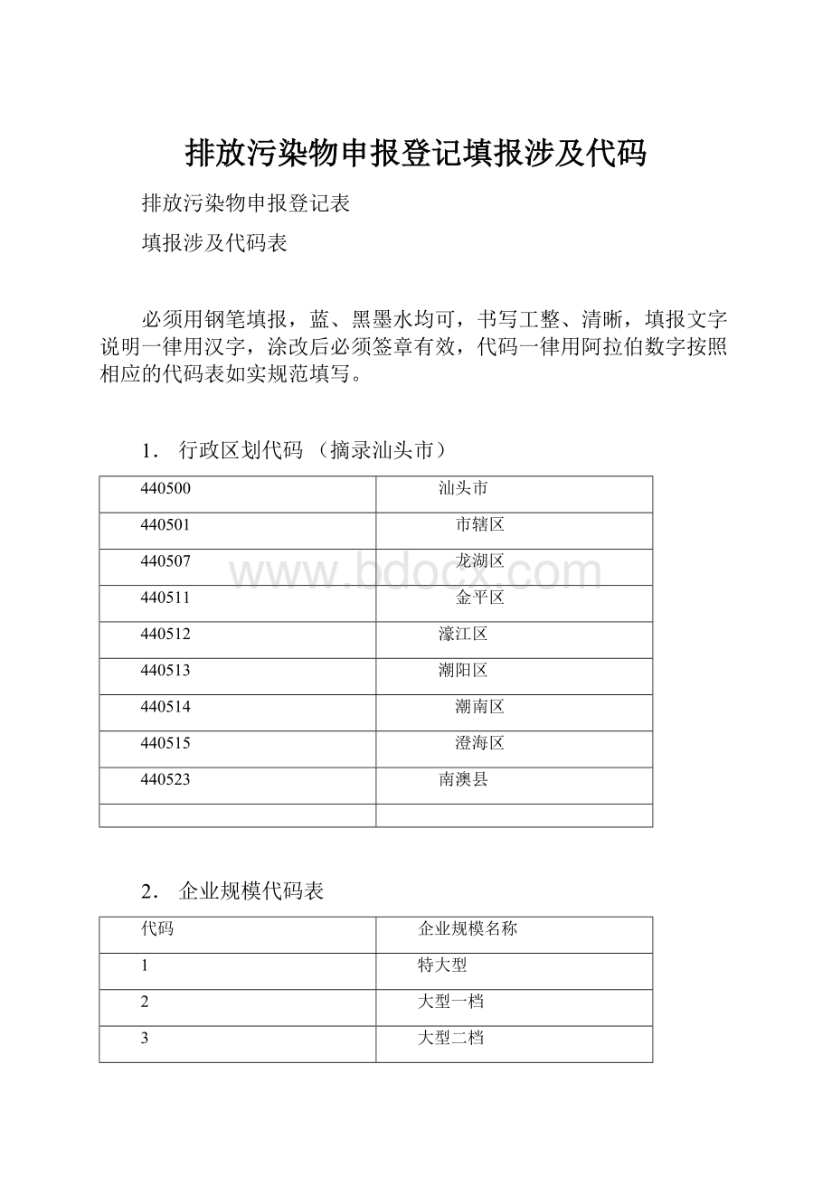 排放污染物申报登记填报涉及代码.docx_第1页