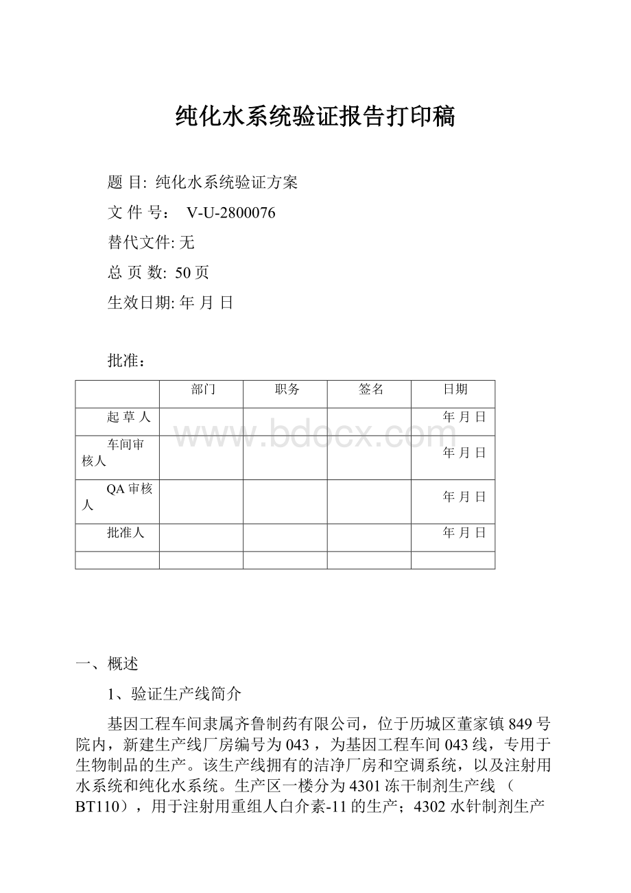 纯化水系统验证报告打印稿Word格式.docx