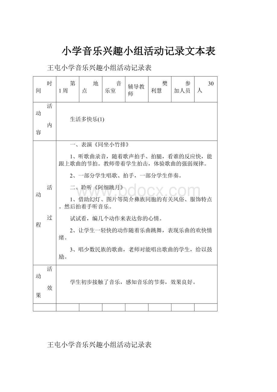 小学音乐兴趣小组活动记录文本表.docx_第1页