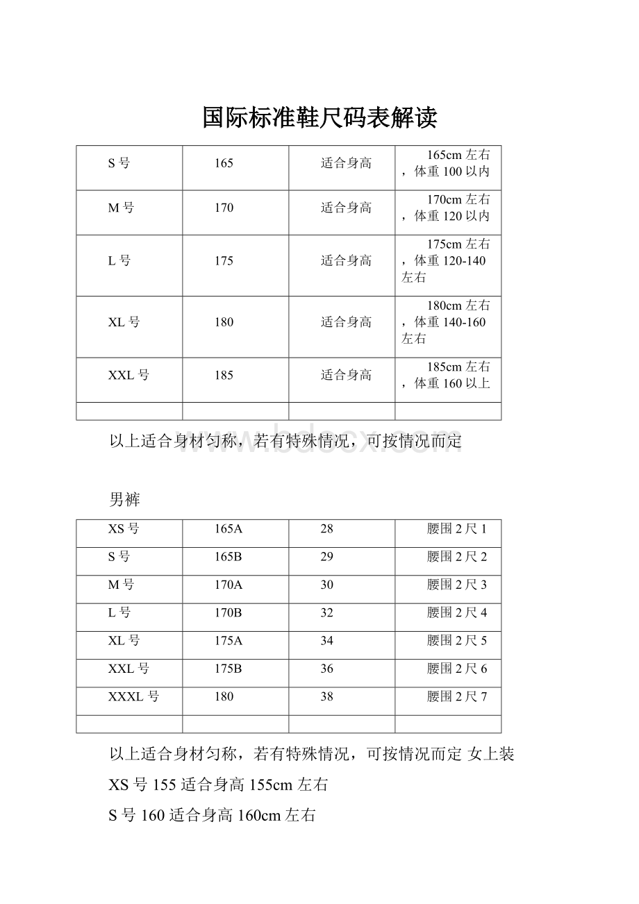 国际标准鞋尺码表解读.docx