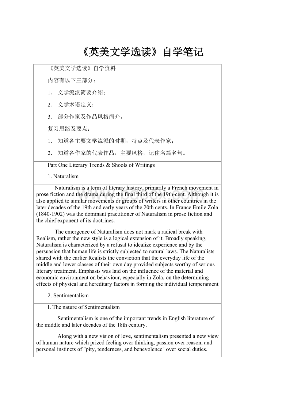 《英美文学选读》自学笔记Word格式.docx