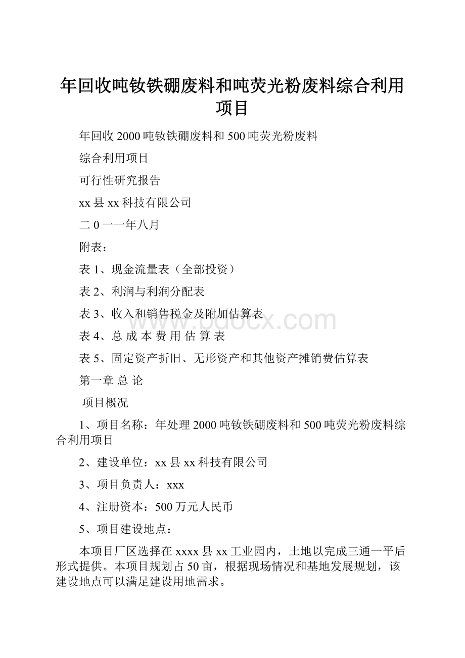 年回收吨钕铁硼废料和吨荧光粉废料综合利用项目.docx_第1页