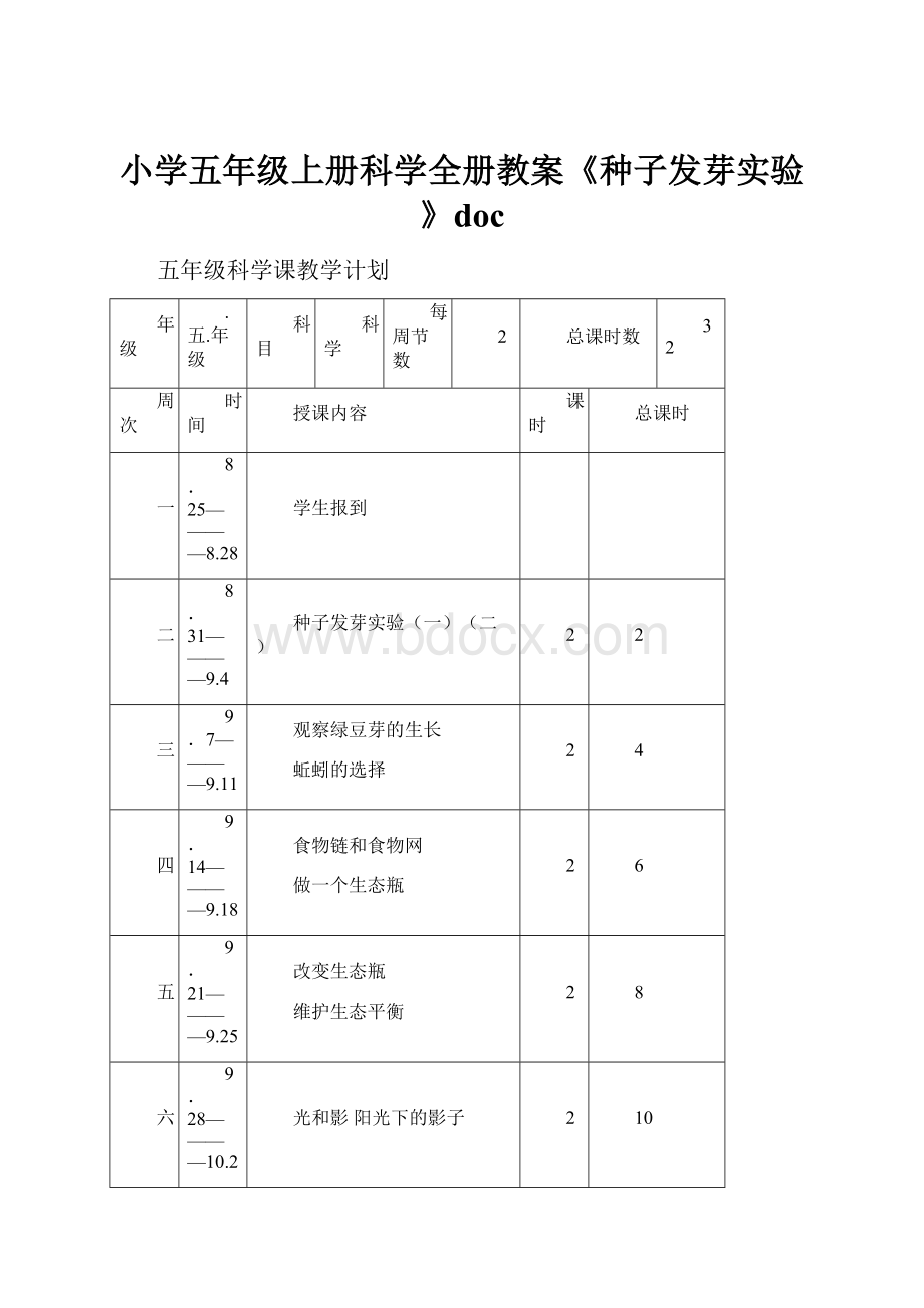 小学五年级上册科学全册教案《种子发芽实验》doc.docx_第1页