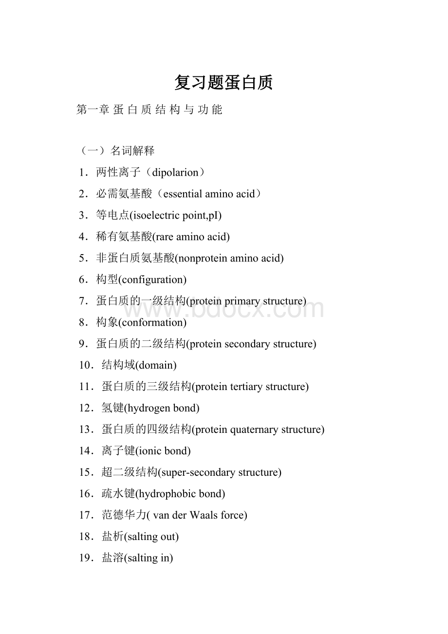 复习题蛋白质Word格式.docx