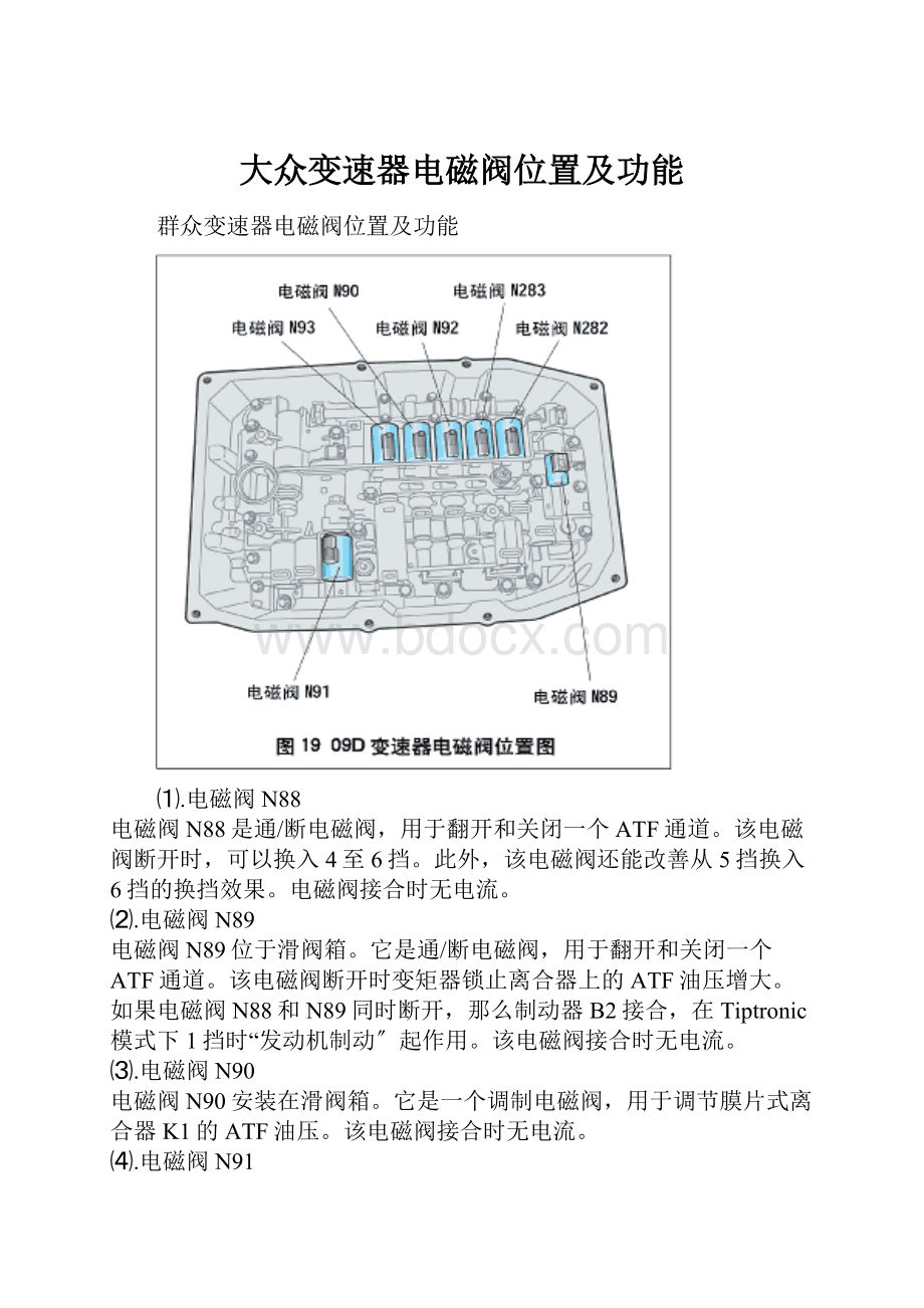 大众变速器电磁阀位置及功能Word下载.docx