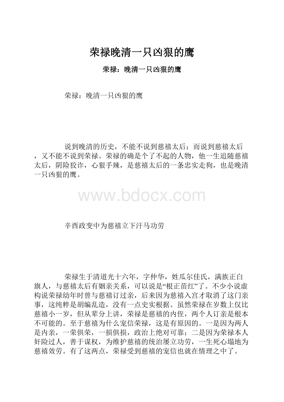 荣禄晚清一只凶狠的鹰Word格式.docx_第1页