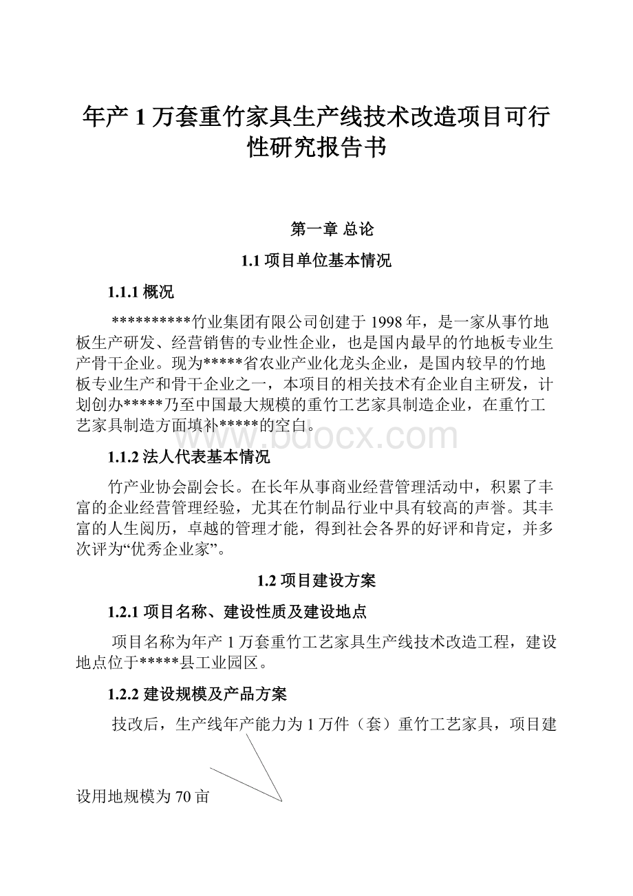 年产1万套重竹家具生产线技术改造项目可行性研究报告书Word格式文档下载.docx