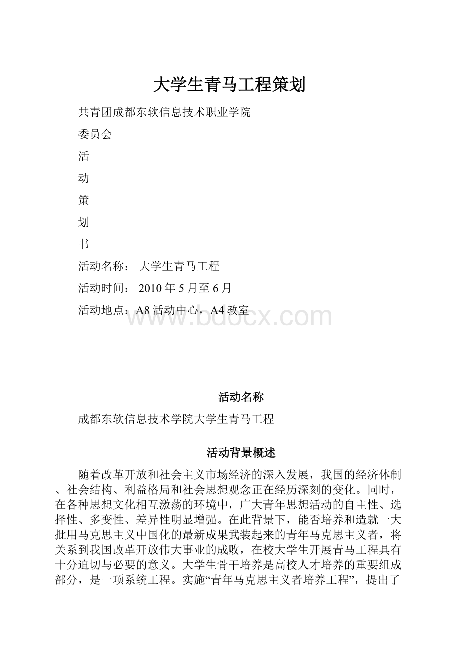 大学生青马工程策划Word格式文档下载.docx