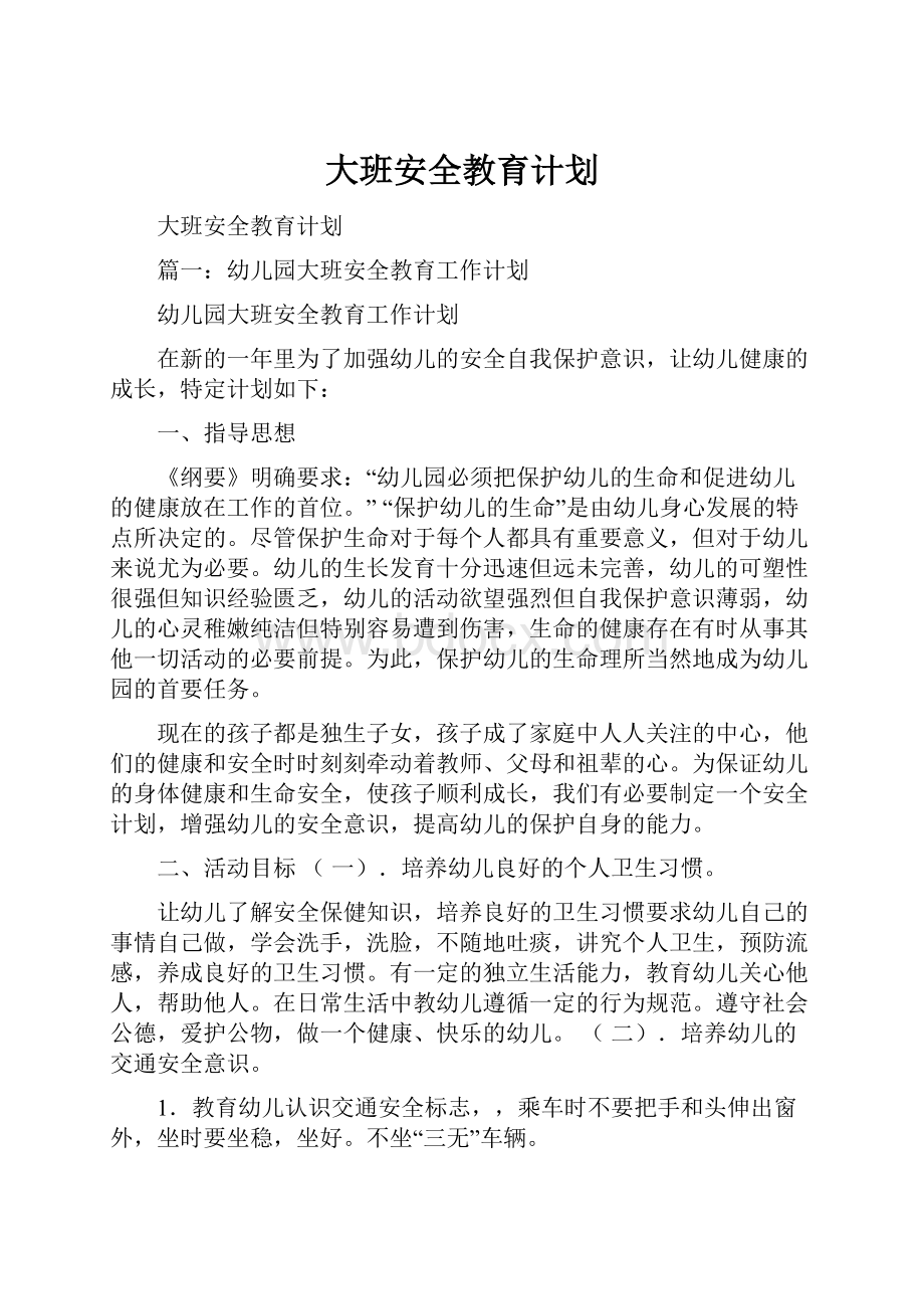 大班安全教育计划.docx