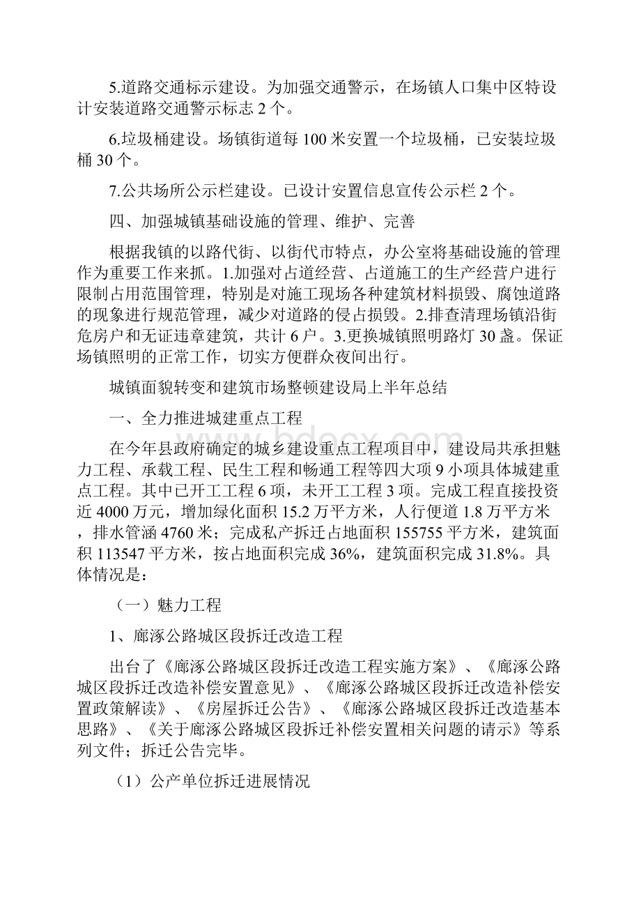 城镇建设管理工作半年总结与城镇面貌转变和建筑市场整顿建设局上半年总结汇编.docx_第2页