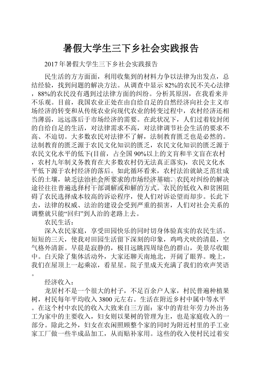 暑假大学生三下乡社会实践报告文档格式.docx