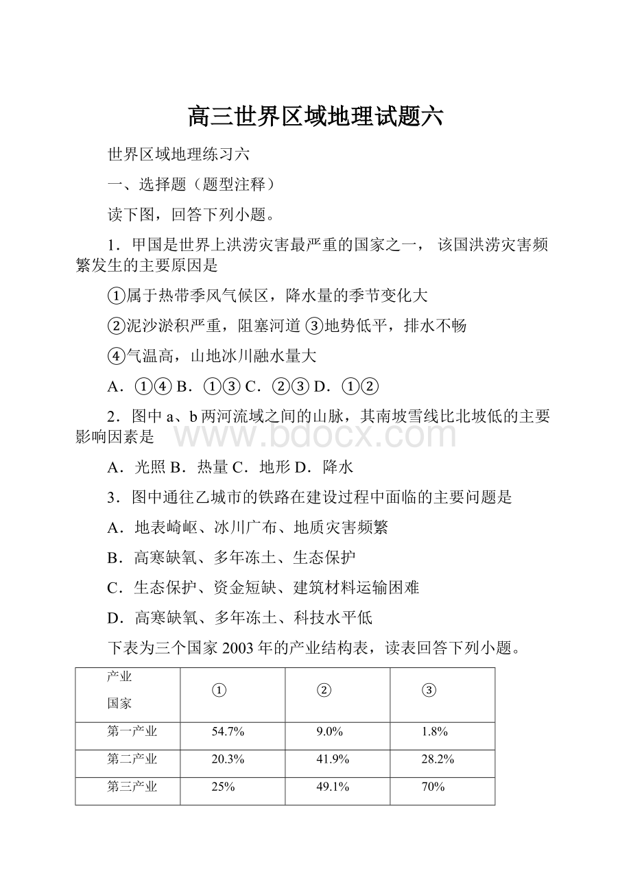 高三世界区域地理试题六.docx_第1页