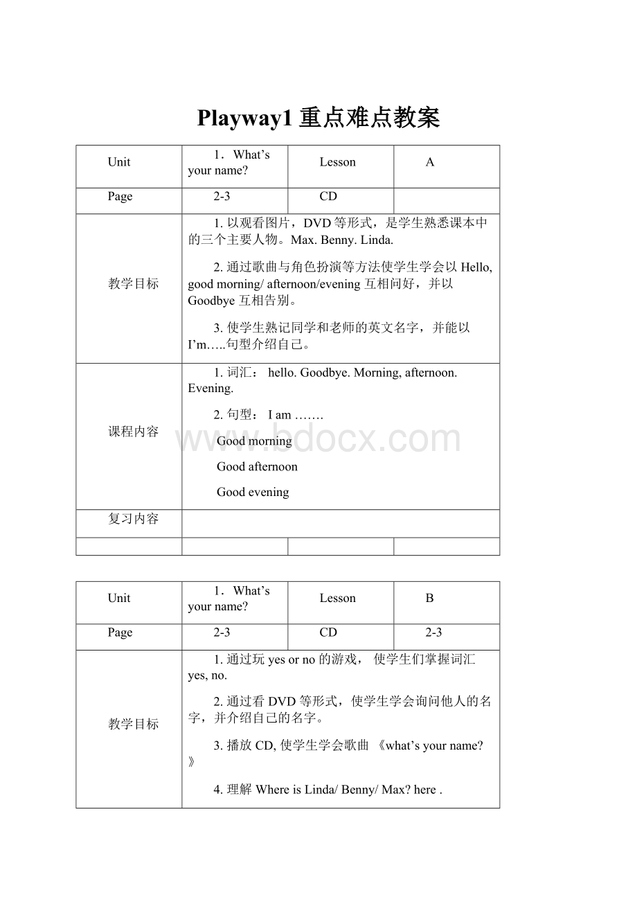 Playway1重点难点教案.docx