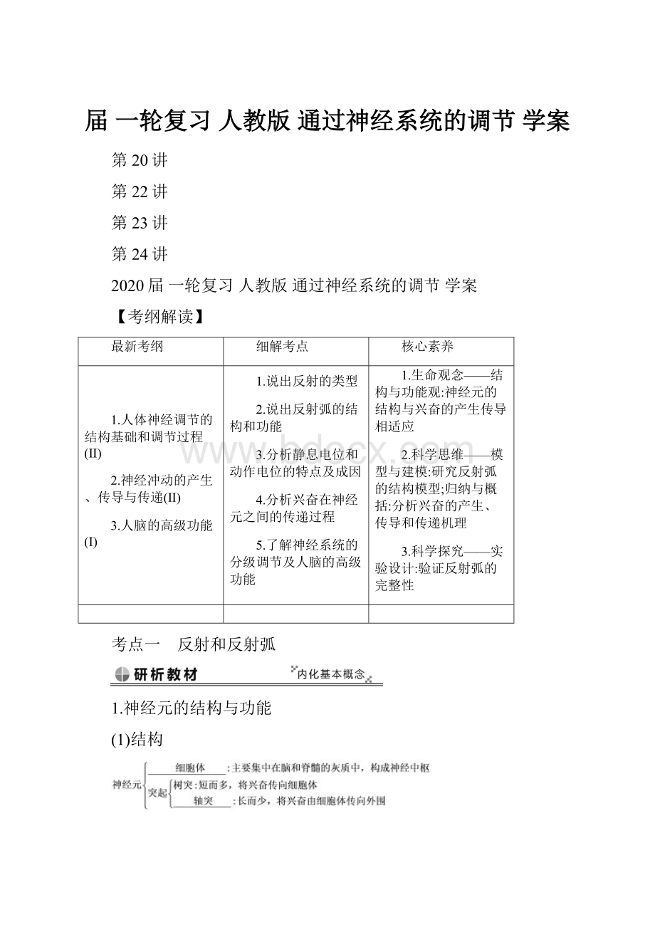 届 一轮复习人教版 通过神经系统的调节学案文档格式.docx