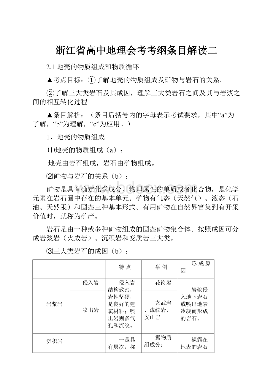 浙江省高中地理会考考纲条目解读二.docx_第1页