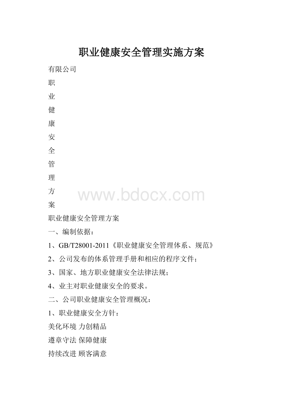 职业健康安全管理实施方案Word文件下载.docx