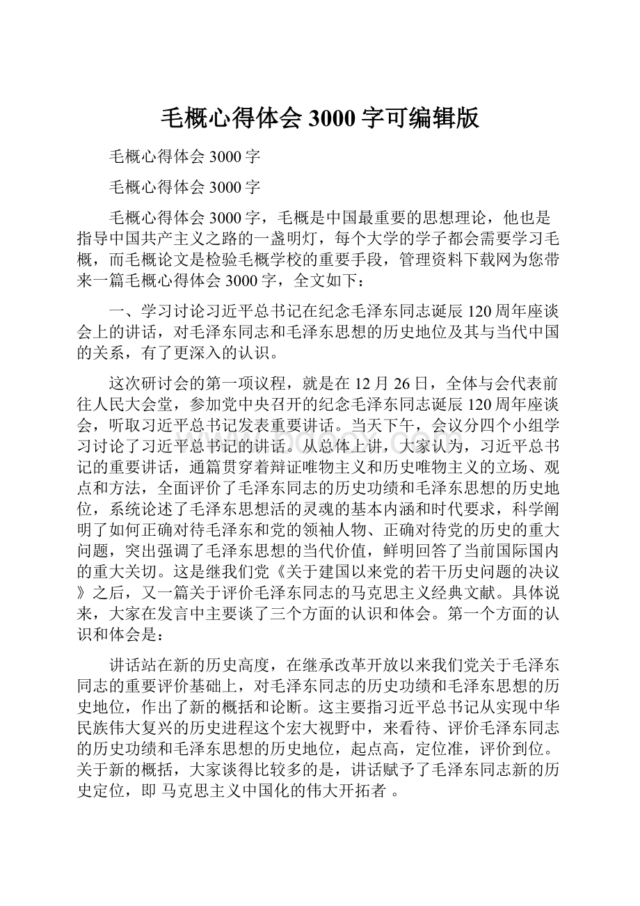 毛概心得体会3000字可编辑版文档格式.docx