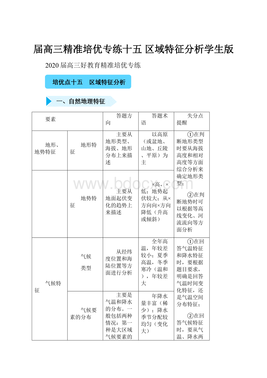 届高三精准培优专练十五区域特征分析学生版.docx